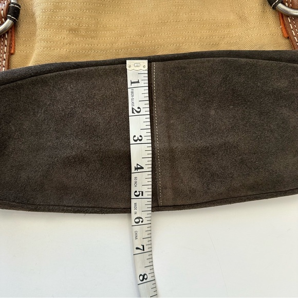 FOSSIL Khaki Canvas Brown Suede with Rust Colored Suede Straps Shoulder Tote Bag - Picture 9 of 11